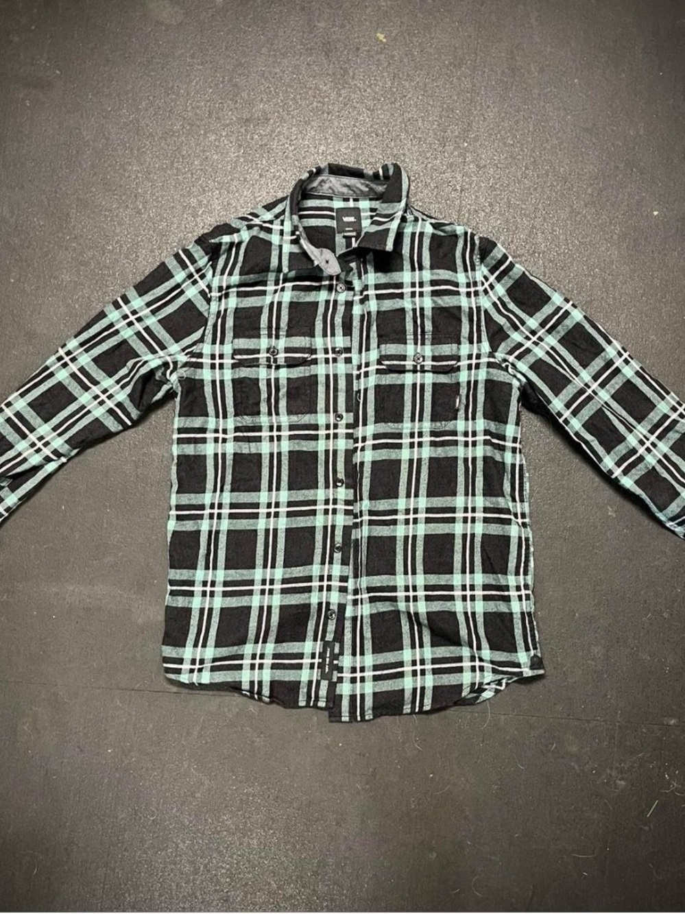 VANS Men's Black & Mint Plaid Button-Up Shirt